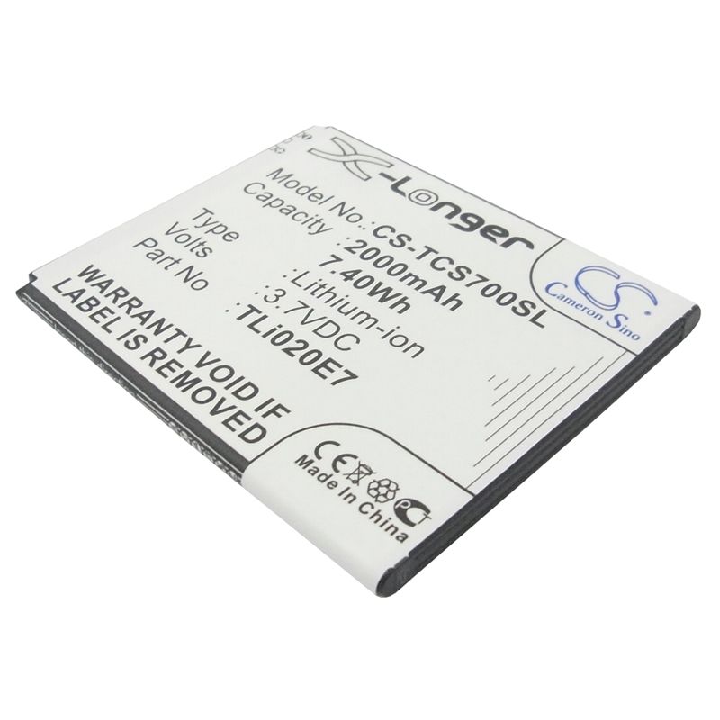 Li-ion Battery fits Tcl, j620, s700t 3.7V, 2000mAh Mobile & SmartPhone Cameron Sino Technology Limited