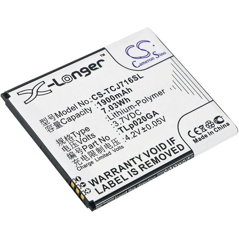Li-Polymer Battery fits Tcl, j716d 3.7V, 1900mAh Mobile & SmartPhone Cameron Sino Technology Limited