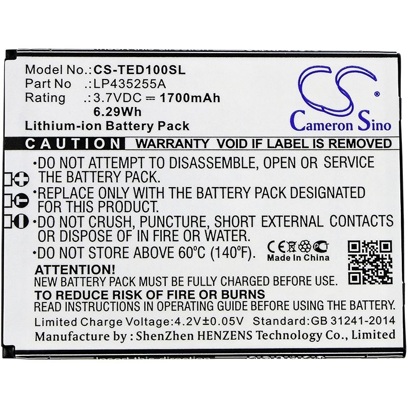 Li-ion Battery fits Telefunken, selfie ts1 3.7V, 1700mAh Mobile & SmartPhone Cameron Sino Technology Limited (Suspended)