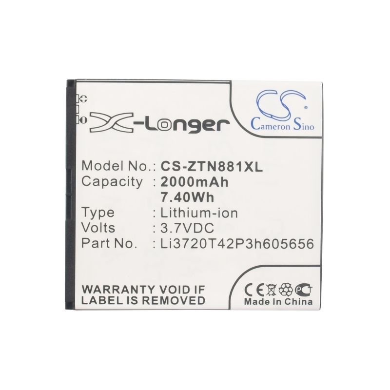 Li-ion Battery fits Zte, blade g2, n881f, u819 3.7V, 2000mAh Mobile & SmartPhone Cameron Sino Technology Limited (Suspended)