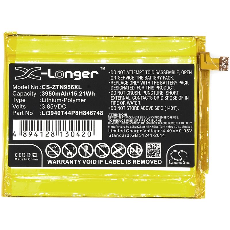 Li-Polymer Battery fits Zte, blade max 3, blade max 3 lte-a, max blue 4g 3.85V, 3950mAh Mobile & SmartPhone Cameron Sino Technology Limited (Suspended)