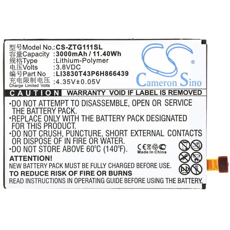 Li-Polymer Battery fits Zte, g111, n9518, warp elite 3.8V, 3000mAh Mobile & SmartPhone Cameron Sino Technology Limited (Suspended)