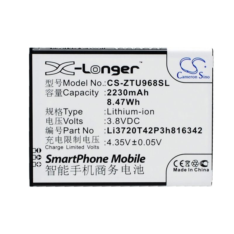 Li-ion Battery fits Zte, n968, q508, q508u 3.8V, 2230mAh Mobile & SmartPhone Cameron Sino Technology Limited