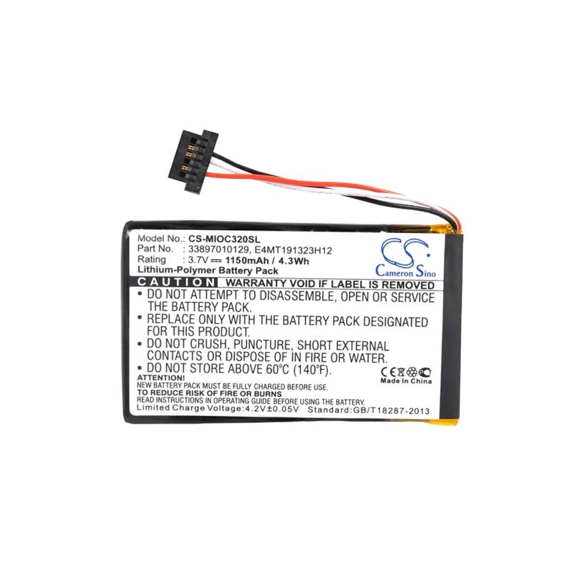 Li-Polymer Battery fits Mitac, Mio C320, Mio C320b, Mio C323 3.7V, 1150mAh GPS & Navigator Cameron Sino Technology Limited