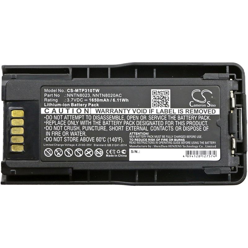 Li-ion Battery fits Motorola, Mtp3100, Mtp3200, Mtp3250 3.7V, 1650mAh Two-Way Radio Cameron Sino Technology Limited