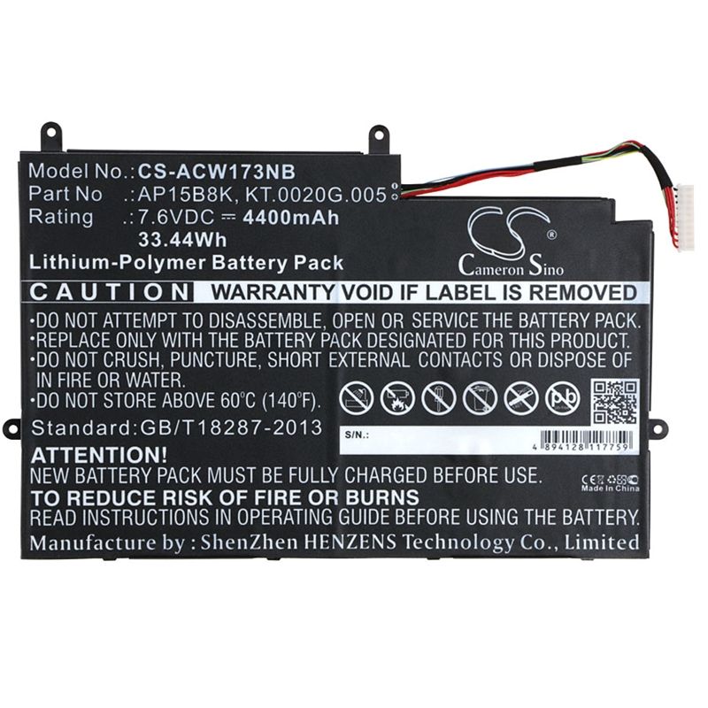 Li-Polymer Battery fits Acer, Aspire Switch 11 Sw5-173, Aspire Switch 11 Sw5-173p, Sw5-173 7.6V, 4400mAh Notebook & Laptop Cameron Sino Technology Limited