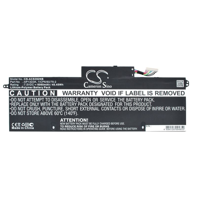 Li-Polymer Battery fits Acer, Aspire S3-392g 7.5V, 6060mAh Notebook & Laptop Cameron Sino Technology Limited