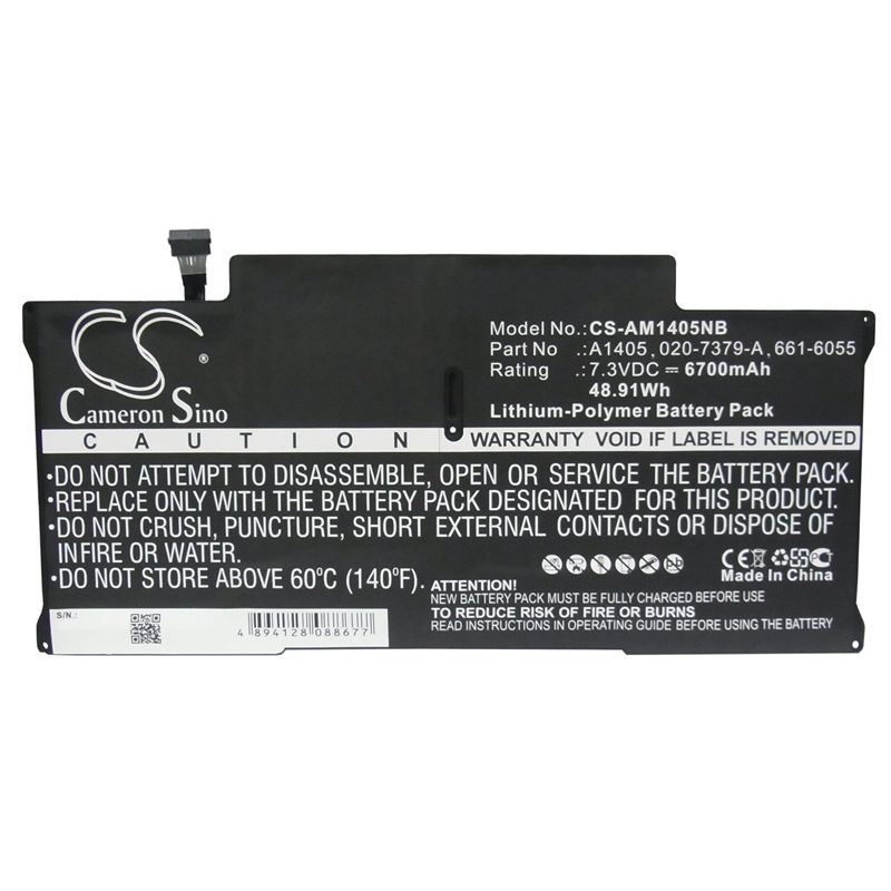 Li-polymer Battery Fits Apple, Macbook Air "core I5" 1.6 13" A1369 Mid-2011, Macbook Air "core I7" 1.8 13" 7.3v, 6700mah Notebook & Laptop Cameron Sino Technology Limited