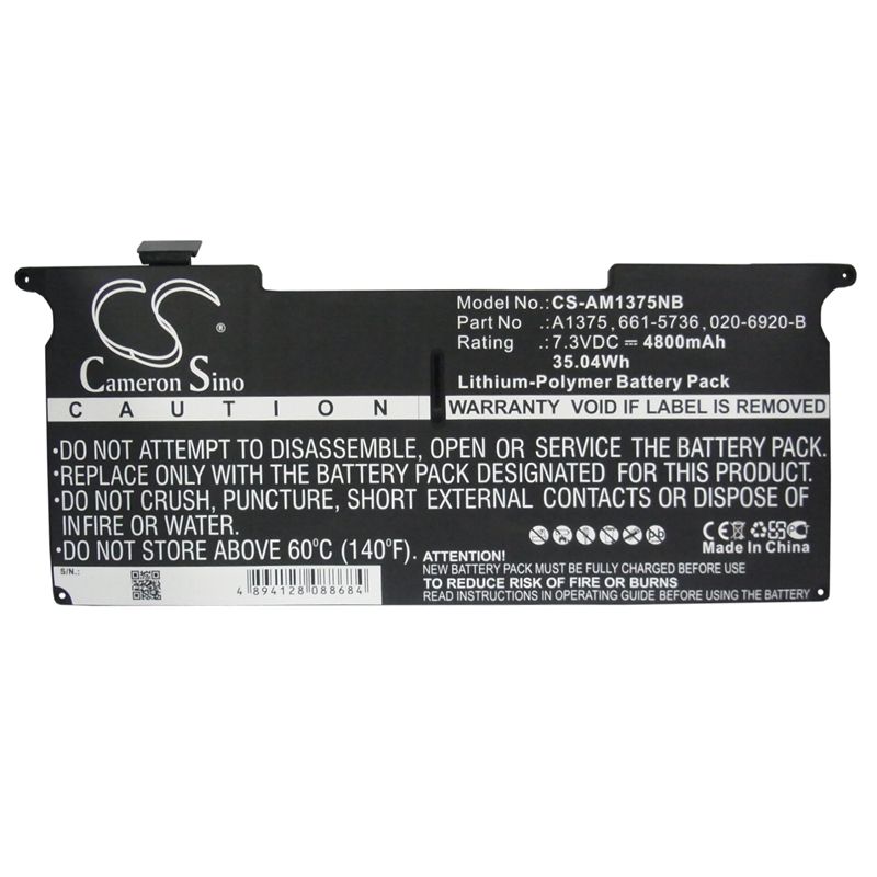 Li-Polymer Battery fits Apple, Macbook Air 11" A1370 2010, Macbook Air 3.1 Late 2010, Macbook Air3.1 1.4 Ghz 7.3V, 4800mAh Notebook & Laptop Cameron Sino Technology Limited