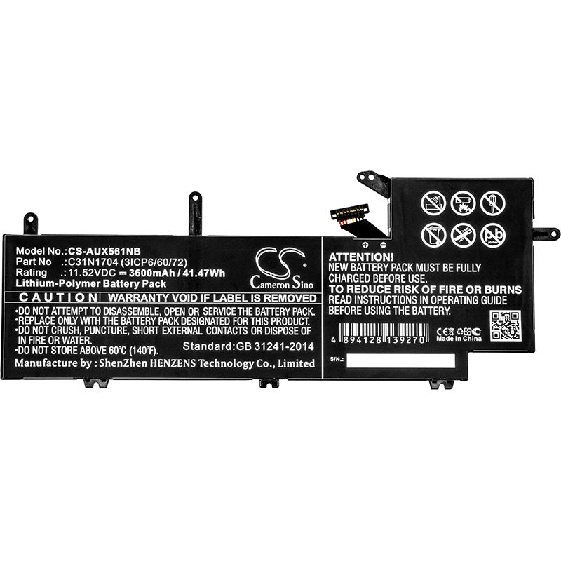 Li-Polymer Battery fits Asus, Q535u, Q535ud, Q535ud-bi7t11 11.52V, 3600mAh Notebook & Laptop Cameron Sino Technology Limited