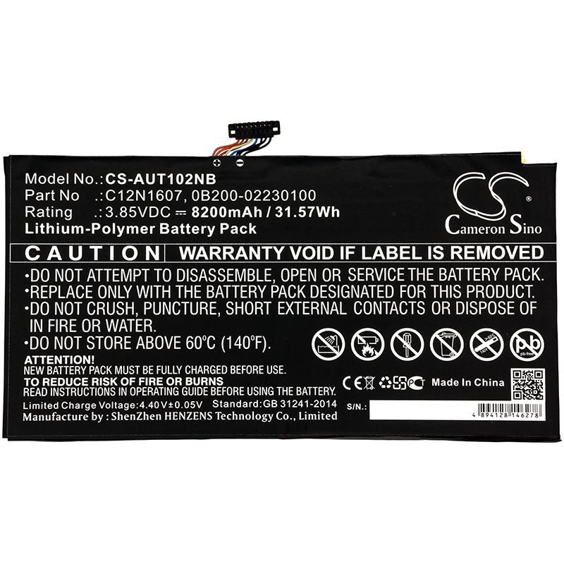 Li-polymer Battery Fits Asus, T102h, T102ha, Transformer Mini 3.85v, 8200mah Notebook & Laptop Cameron Sino Technology Limited