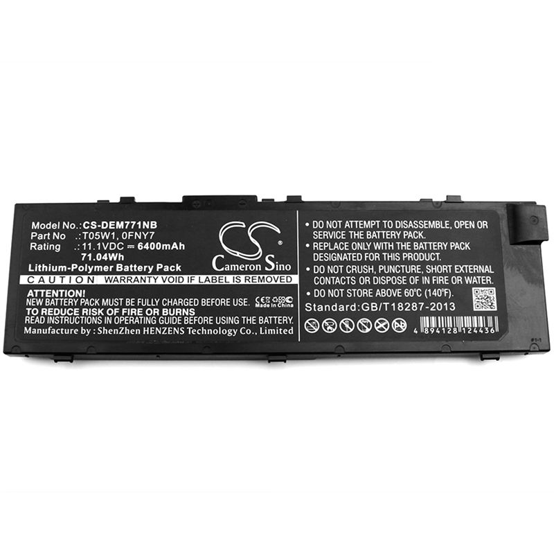 Li-polymer Battery Fits Dell, Precision M7710 11.1v, 6400mah Notebook & Laptop Cameron Sino Technology Limited