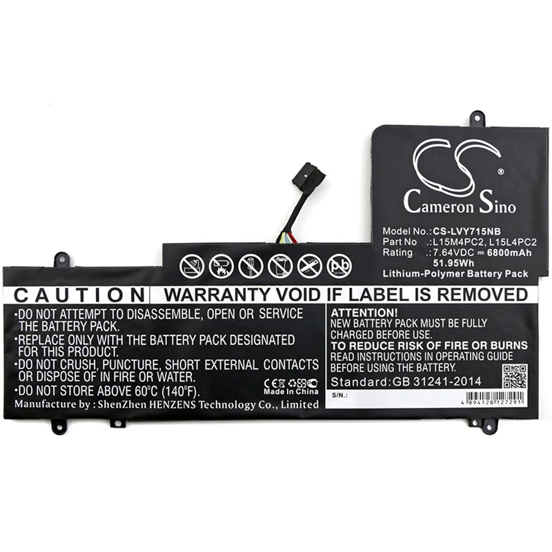 Li-Polymer Battery fits Lenovo, yoga 710 15", yoga 710-15isk, yoga 710-15isk 80u0yoga 7.64V, 6800mAh Notebook & Laptop Cameron Sino Technology Limited