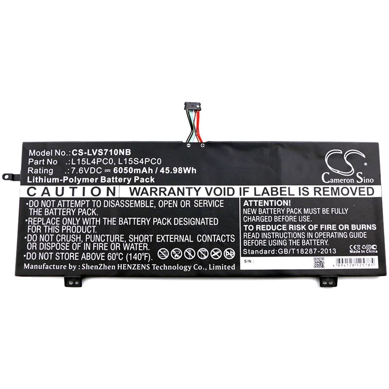 Li-Polymer Battery fits Lenovo, ideapad 710s, ideapad 710s-13isk 7.6V, 6050mAh Notebook & Laptop Cameron Sino Technology Limited