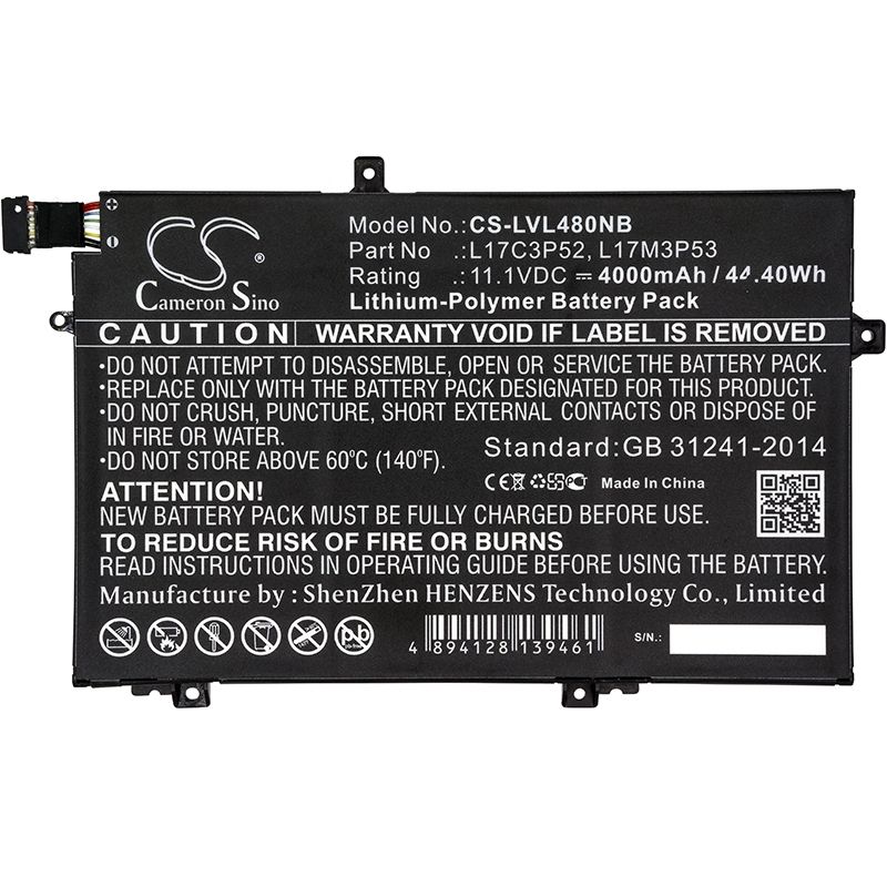 Li-Polymer Battery fits Lenovo, 20ls0015uk, 20ls0016mh, 20ls001wau 11.1V, 4000mAh Notebook & Laptop Cameron Sino Technology Limited