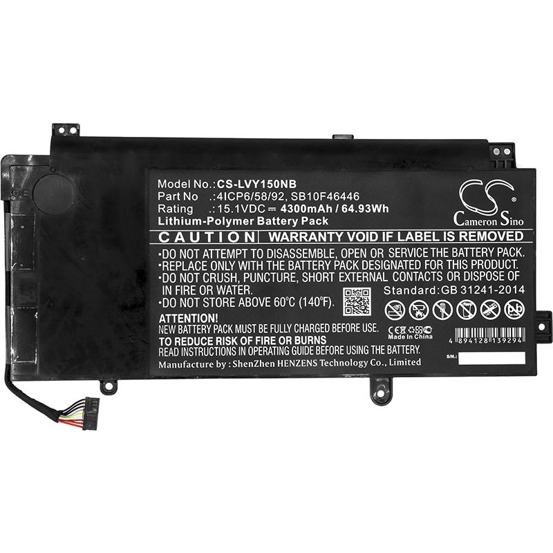Li-Polymer Battery fits Lenovo, 20dq001kus, thinkpad Yoga 15 15.1V, 4300mAh Notebook & Laptop Cameron Sino Technology Limited