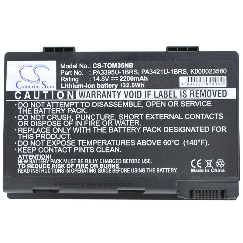 Li-ion Battery fits Toshiba, satellite M30x, satellite M30x-102, satellite M30x-104 14.8V, 2200mAh Computer Cameron Sino Technology Limited (Suspended)