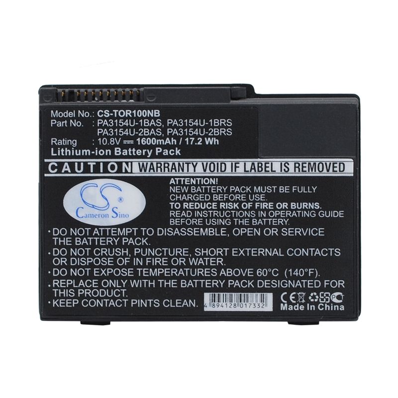 Li-ion Battery fits Toshiba, portege 2000, portege 2010, portege R100 10.8V, 1600mAh Notebook & Laptop Cameron Sino Technology Limited