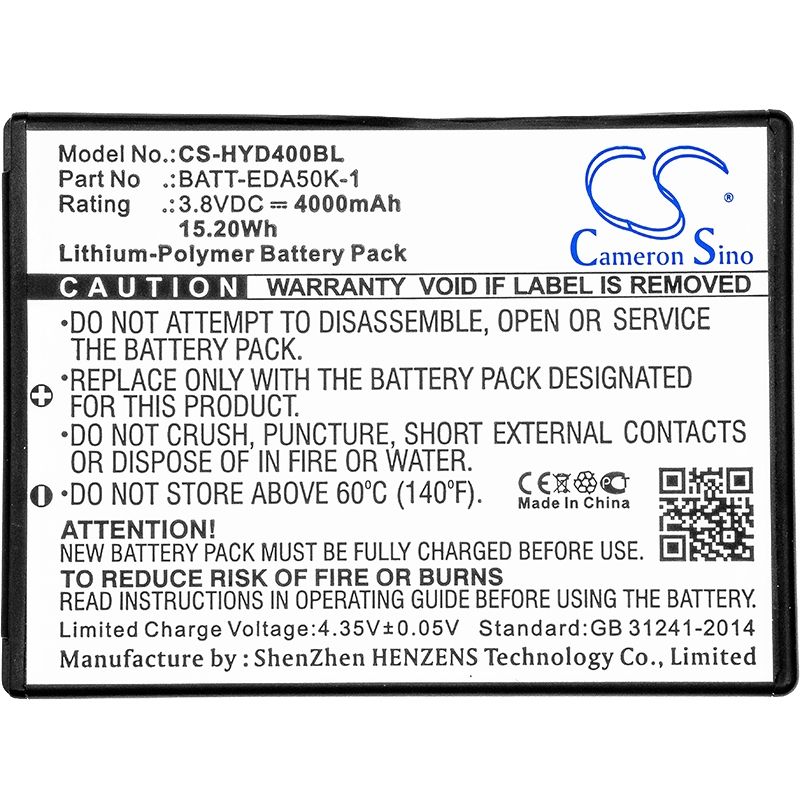 Li-Polymer Battery fits Honeywell, Eda50, Eda50hc, Scanpal Eda40 3.8V, 4000mAh Barcode Scanner Cameron Sino Technology Limited