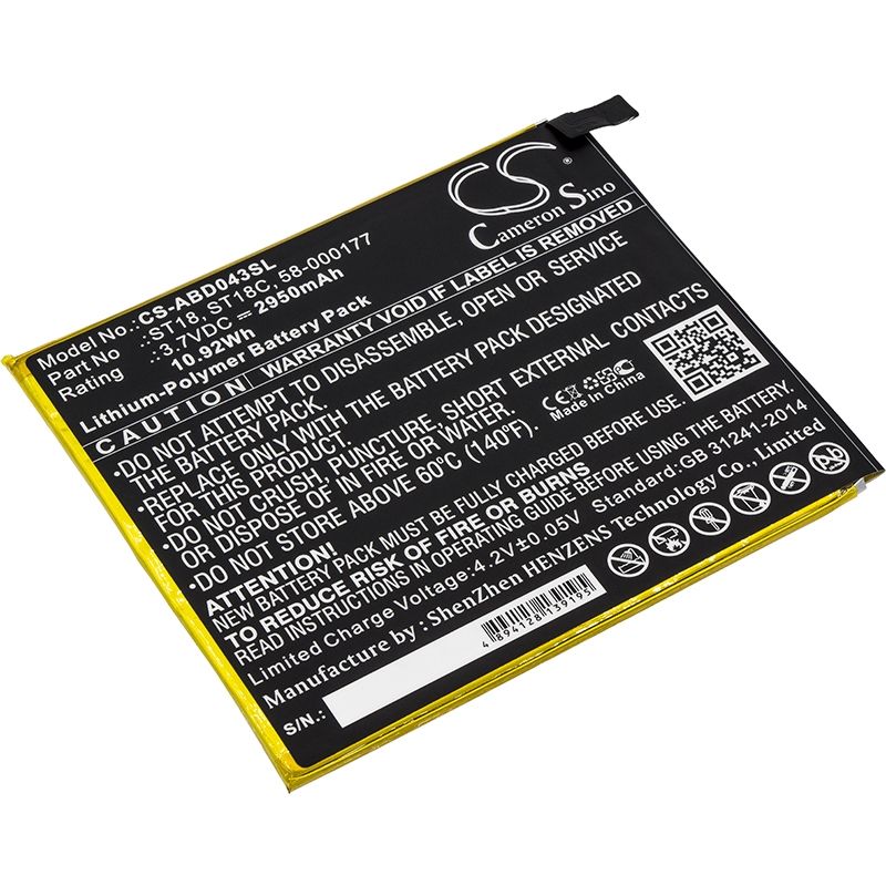 Li-Polymer Battery fits Amazon, B01gew27da, Kindle Fire 7", Kindle Fire 7th Generation 2017 3.7V, 2950mAh Tablet Cameron Sino Technology Limited