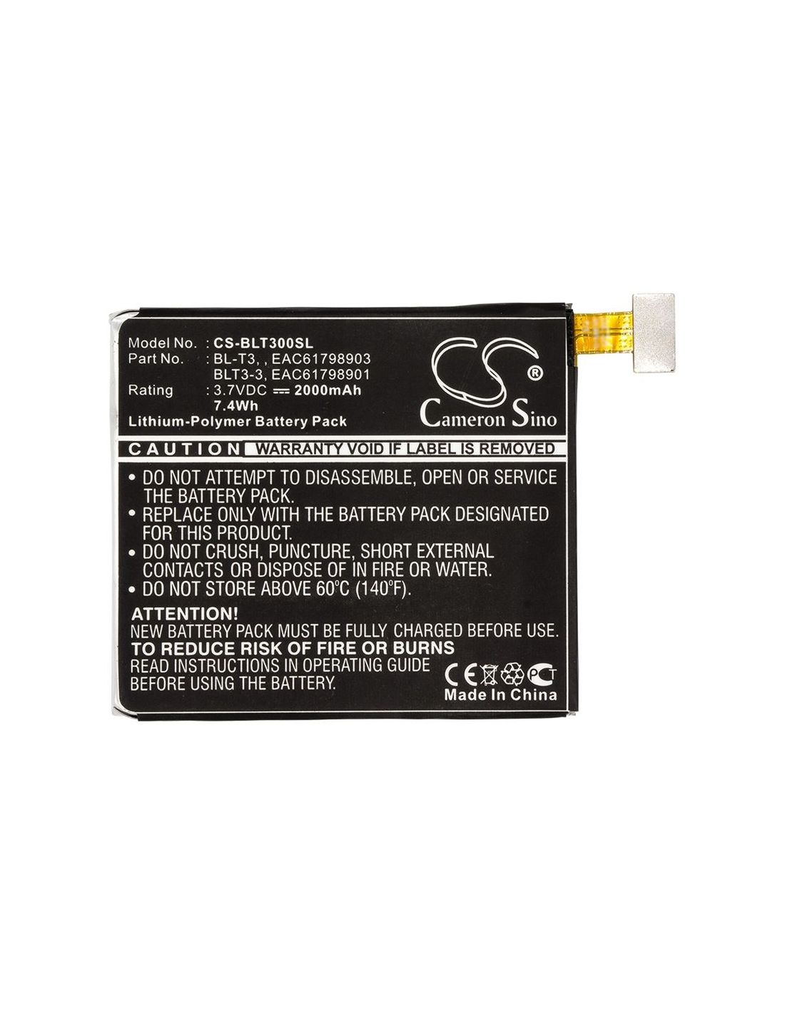 Li-Polymer Battery fits Lg, F100, F100k, F100l 3.7V, 2000mAh Tablet Cameron Sino Technology Limited