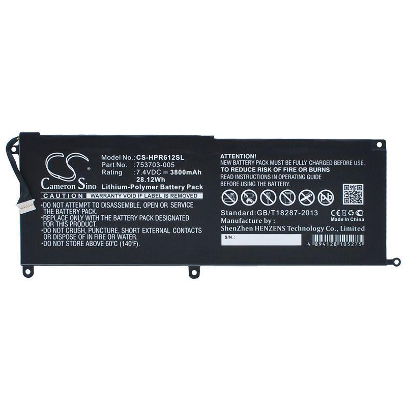 Li-Polymer Battery fits Hp, Pro X2 612 G1 7.4V, 3800mAh Tablet Cameron Sino Technology Limited