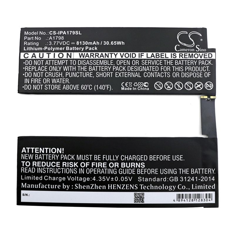 Li-Polymer Battery fits Apple, A1701, A1709, A1852 3.77V, 8130mAh Tablet Cameron Sino Technology Limited