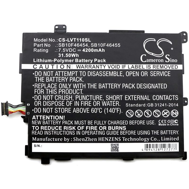 Li-Polymer Battery fits Lenovo, Thinkpad 10 20e3, Thinkpad 10 20e4, Thinkpad 10 2nd 7.5V, 4200mAh Tablet Cameron Sino Technology Limited