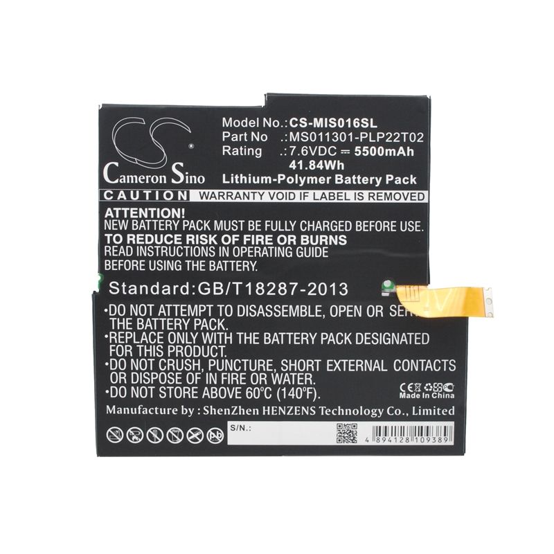 Li-polymer Battery Fits Microsoft, 4ym-00001, Mq2-0000, Ps2-00001 7.6v, 5500mah Tablet Cameron Sino Technology Limited