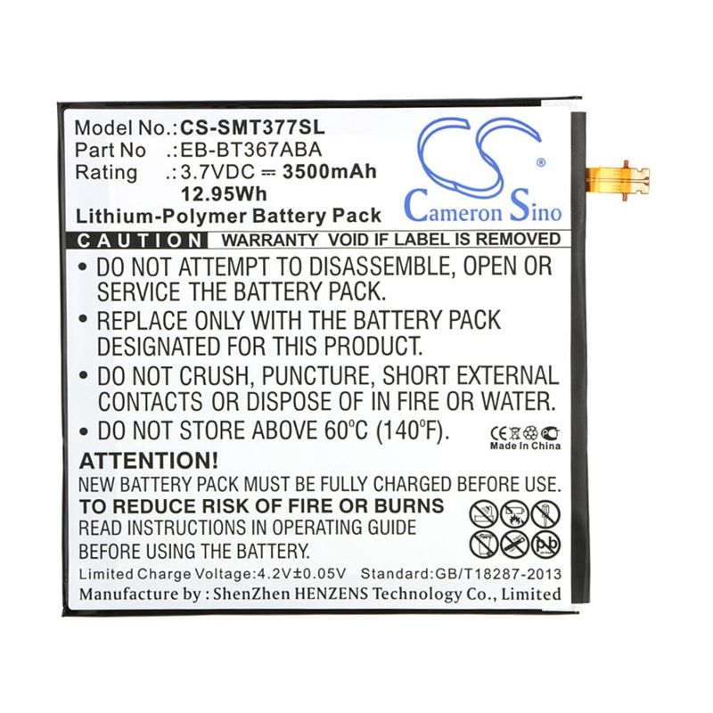 Li-Polymer Battery fits Samsung, Galaxy Tab 5, Galaxy Tab A 8.0 2017, Galaxy Tab A 8.0 2017 Td-lte 3.7V, 3500mAh Tablet Cameron Sino Technology Limited