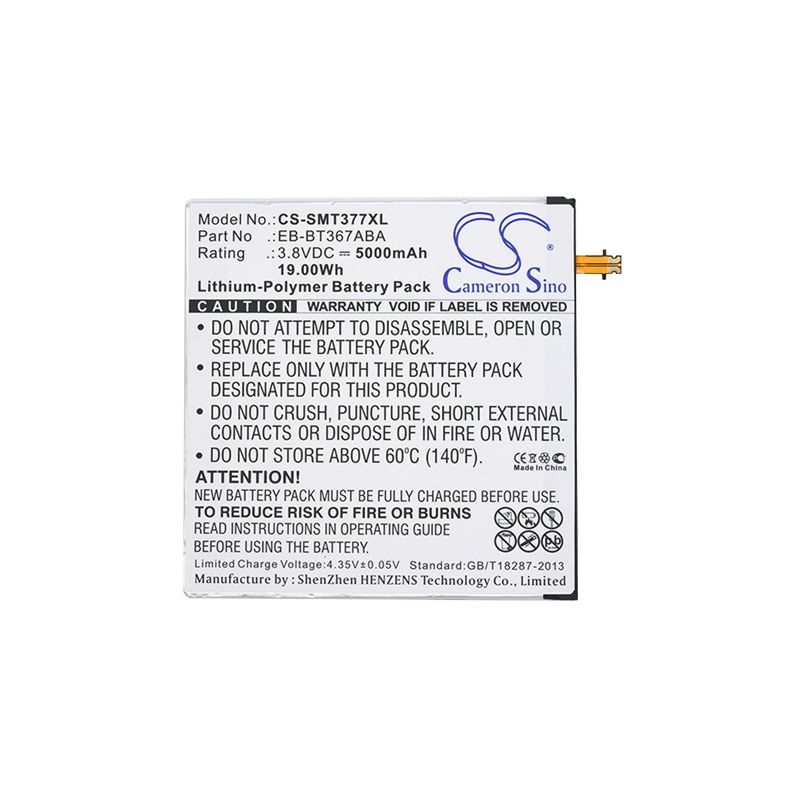 Li-polymer Battery Fits Samsung, Galaxy Tab 5, Galaxy Tab A 8.0 2017, Galaxy Tab A 8.0 2017 Td-lte 3.8v, 5000mah Tablet Cameron Sino Technology Limited