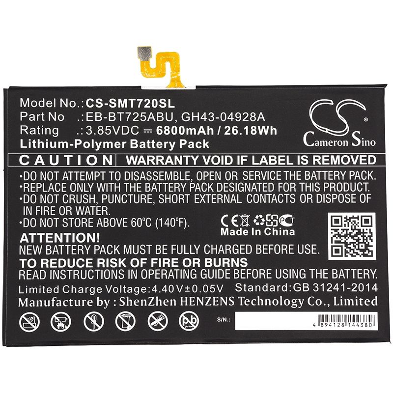 Li-Polymer Battery fits Samsung, Galaxy Tab S5e, Galaxy Tab S5e 10.5, Galaxy Tab S5e 10.5 2019 3.85V, 6800mAh Tablet Cameron Sino Technology Limited
