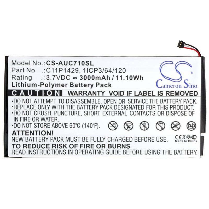 Li-polymer Battery Fits Asus, P01z, Z0170cg 1a, Z170c 3.7v, 3000mah Tablet Cameron Sino Technology Limited