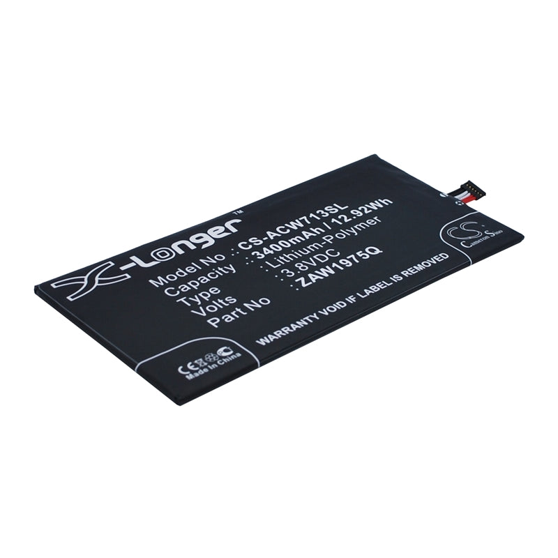 Li-Polymer Battery fits Acer, A1-713, A1-713hd, Iconia Tab 7 3.8V, 3400mAh Tablet Cameron Sino Technology Limited