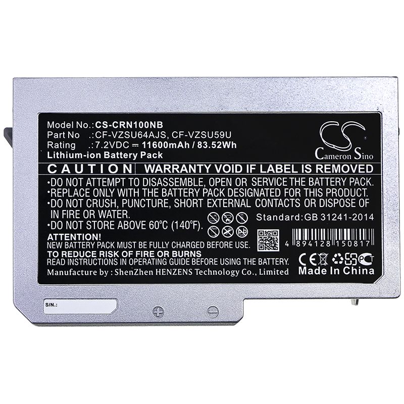 Li-ion Battery fits Panasonic, Toughbook Cf-n10, Toughbook Cf-s10 7.2V, 11600mAh Notebook & Laptop Cameron Sino Technology Limited