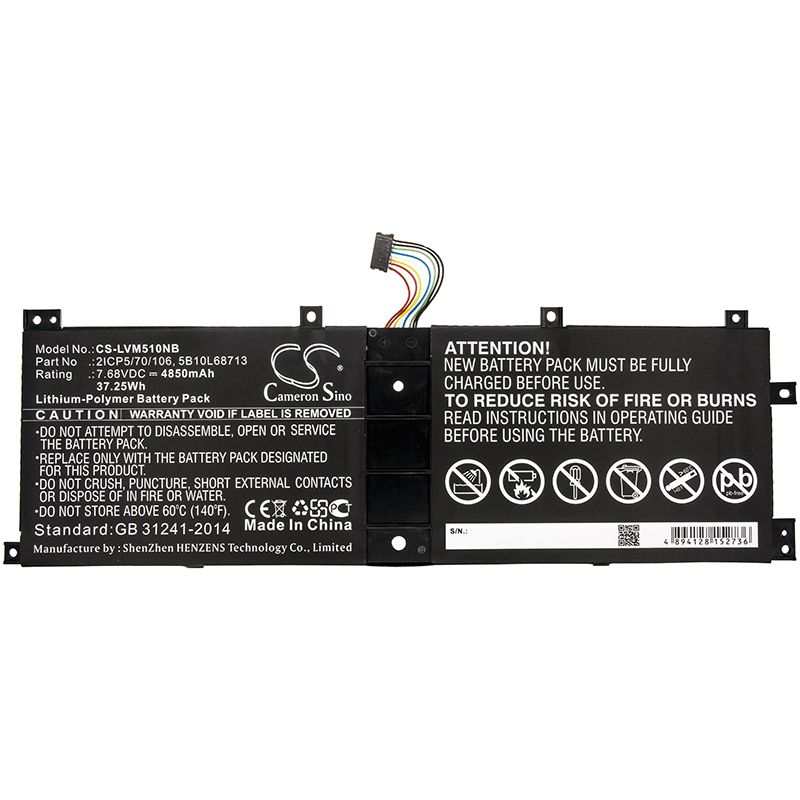 Li-Polymer Battery fits Lenovo, Ideapad Miix 510 12isk, Ideapad Miix 510-12ikb 7.68V, 4850mAh Notebook & Laptop Cameron Sino Technology Limited
