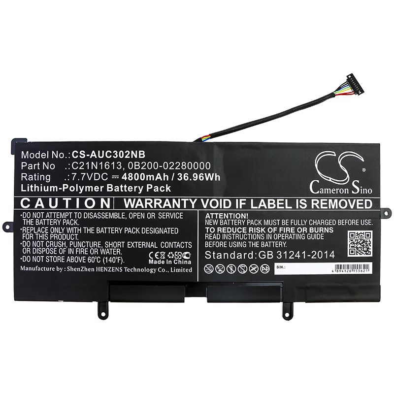 Li-Polymer Battery fits Asus, C302ca, C302ca-0041a6y30 7.7V, 4800mAh Notebook & Laptop Cameron Sino Technology Limited