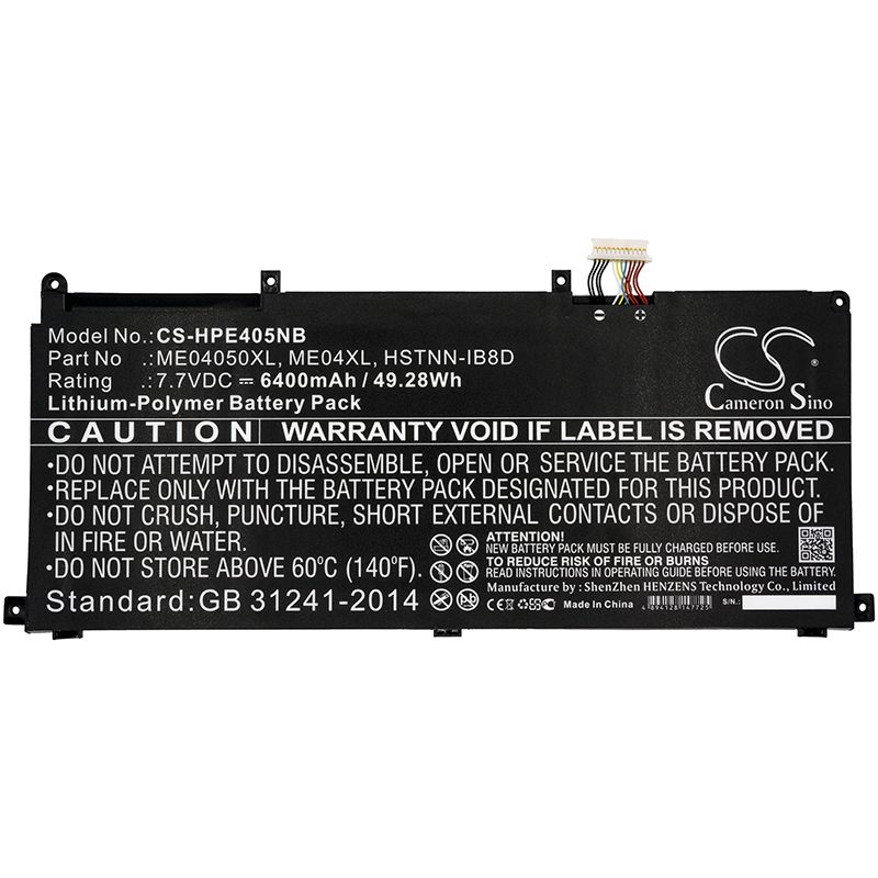 Li-Polymer Battery fits Hp, Elite X2 1013, Elite X2 1013 G3 7.7V, 6400mAh Notebook & Laptop Cameron Sino Technology Limited