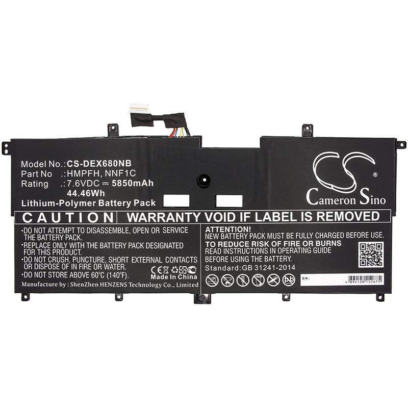 Li-Polymer Battery fits Dell, N003x9365-d1516fcn, N006x9365-d1726qcn 7.6V, 5850mAh Notebook & Laptop Cameron Sino Technology Limited