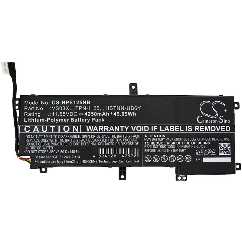 Li-Polymer Battery fits Hp, Envy 15-as000, Envy 15-as000nf 11.55V, 4250mAh Notebook & Laptop Cameron Sino Technology Limited