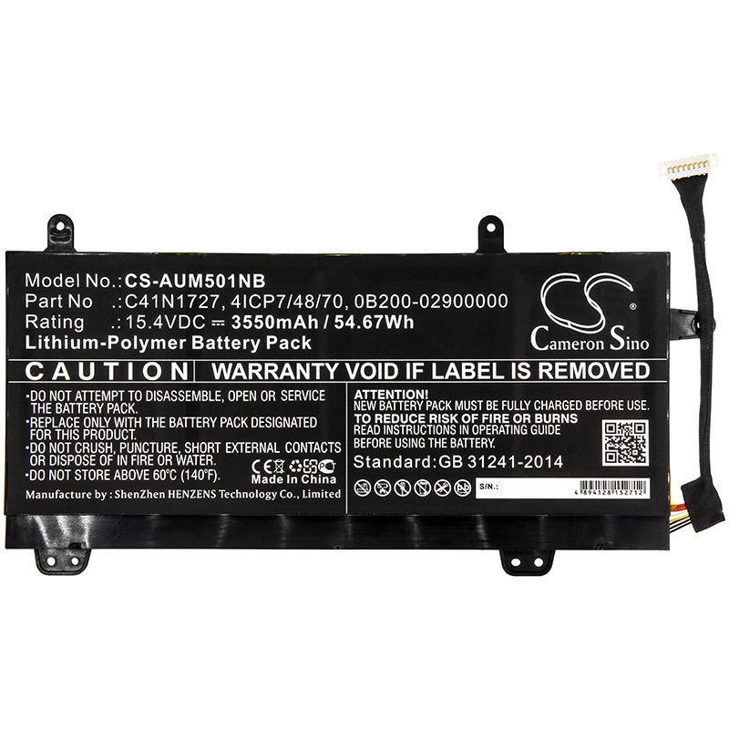 Li-Polymer Battery fits Asus, Gm501gm, Gm501gm-0021a8750h 15.4V, 3550mAh Notebook & Laptop Cameron Sino Technology Limited