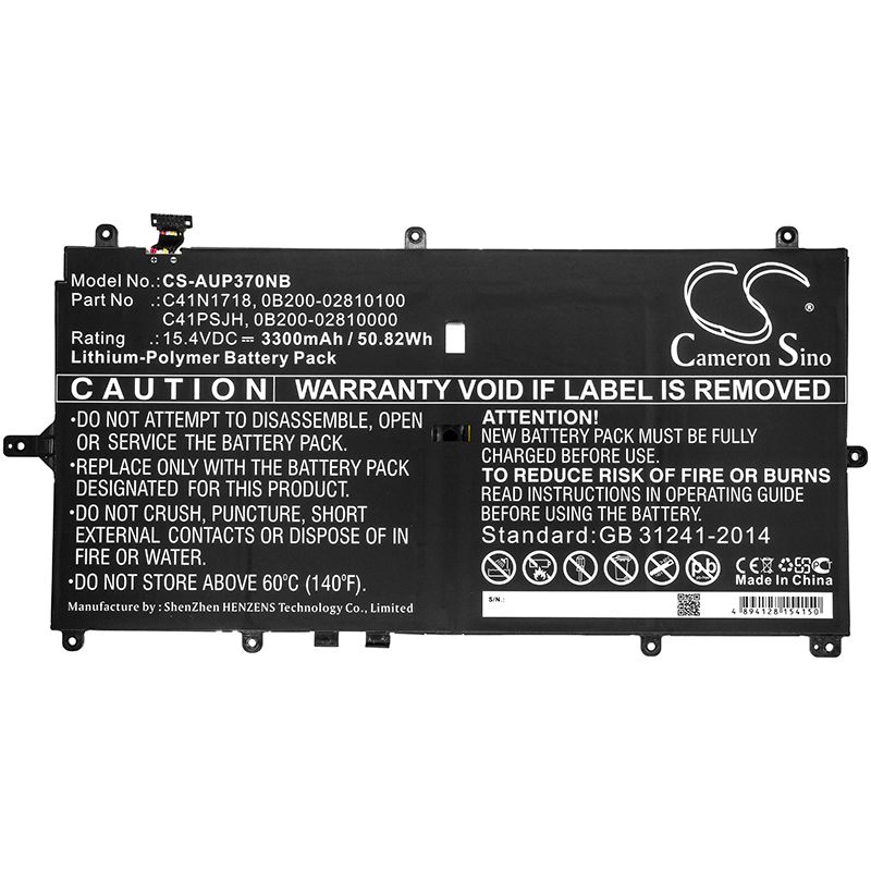 Li-Polymer Battery fits Asus, Novago Tp370ql, Novago Tp370ql-el002t 15.4V, 3300mAh Notebook & Laptop Cameron Sino Technology Limited