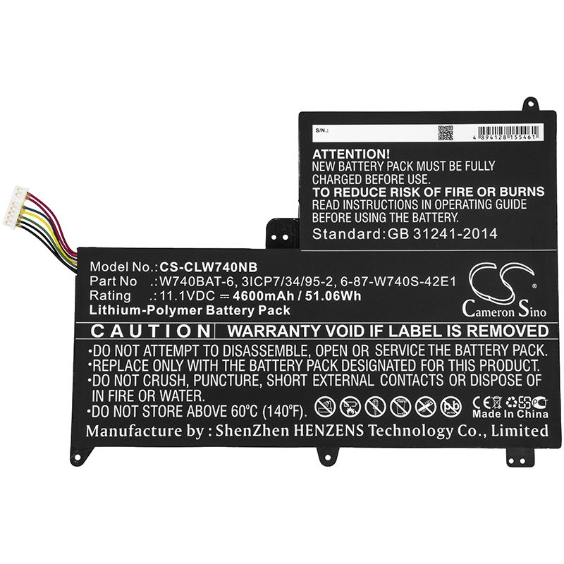 Li-Polymer Battery fits Clevo, S413, W740su 11.1V, 4600mAh Notebook & Laptop Cameron Sino Technology Limited