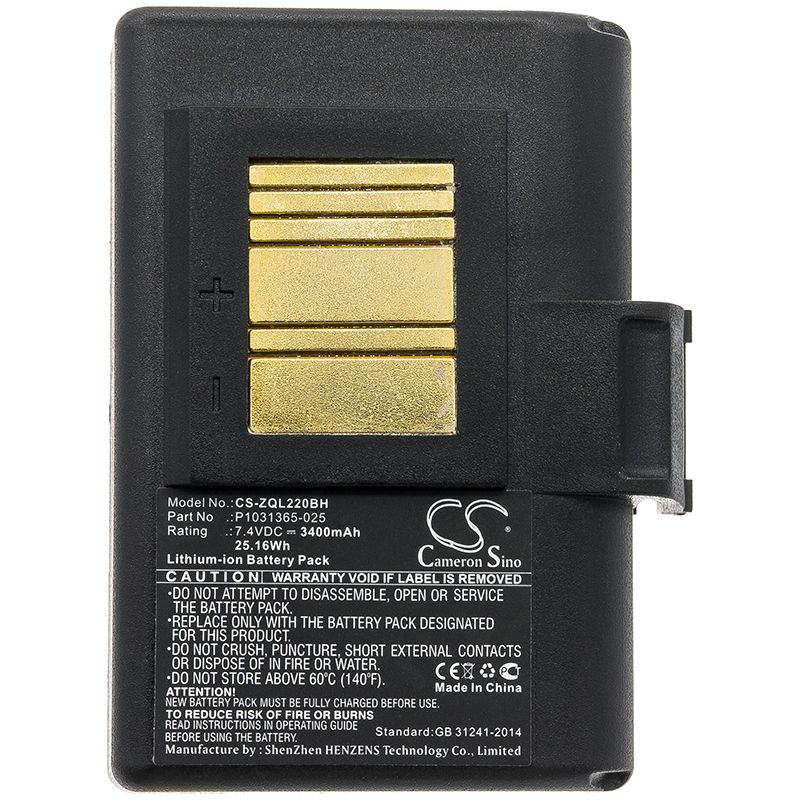 Li-ion Battery Fits Zebra, Qln220, Qln220hc 7.4v, 3400mah Portable Printer Cameron Sino Technology Limited