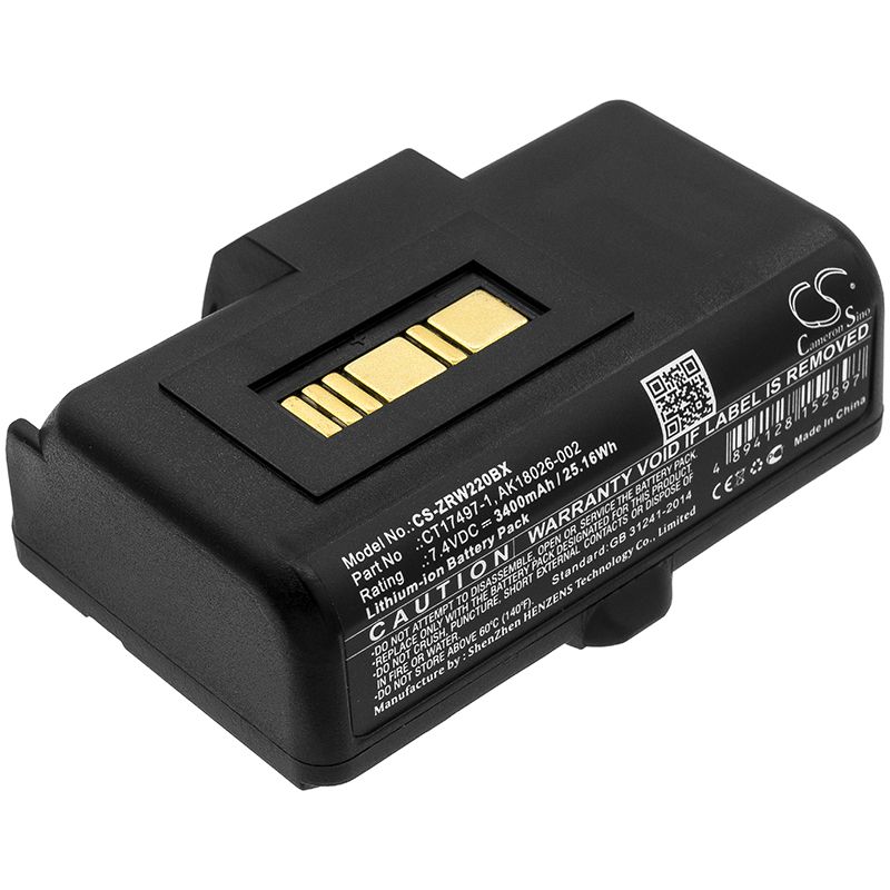 Li-ion Battery fits Zebra, Rw220, Rw320 7.4V, 3400mAh Portable Printer Cameron Sino Technology Limited