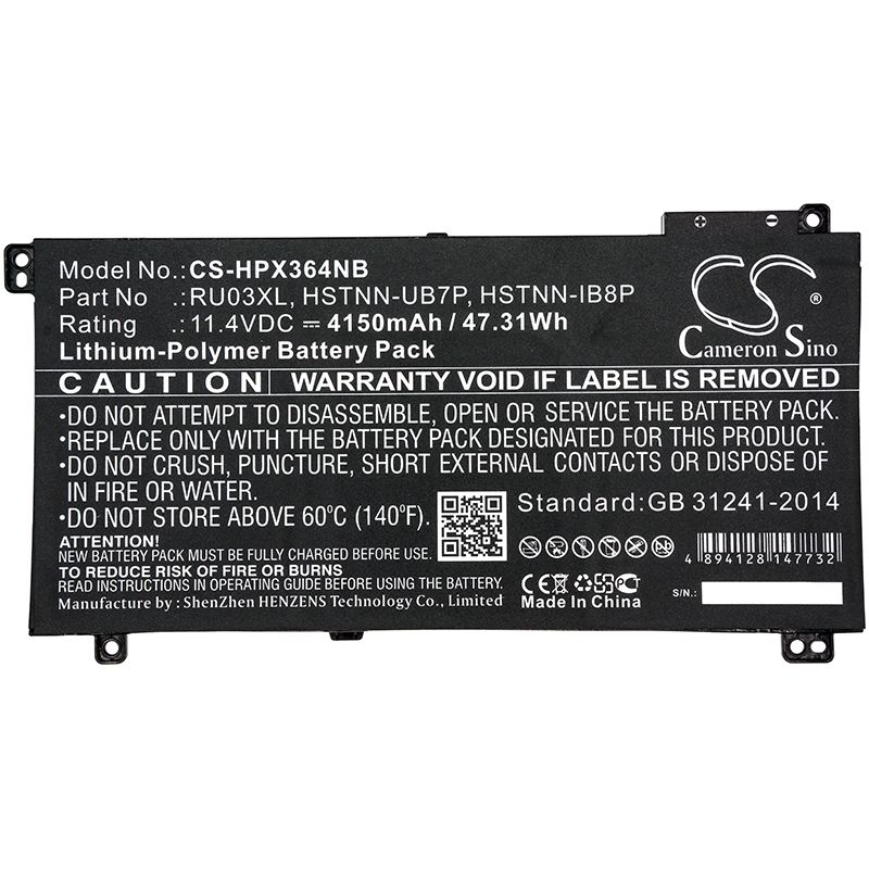 Li-Polymer Battery fits Hp, Probook X360 11 G3 Education Edition, Probook X360 440 G1 11.4V, 4150mAh Notebook & Laptop Cameron Sino Technology Limited