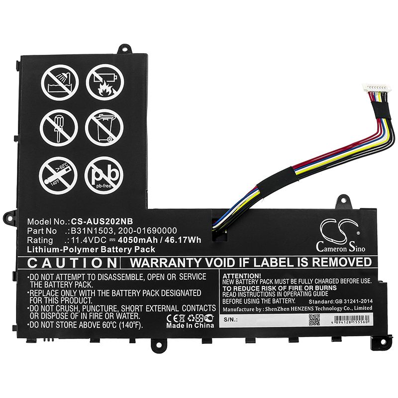 Li-Polymer Battery fits Asus, E202sa, E202sa Serie 11.4V, 4050mAh Notebook & Laptop Cameron Sino Technology Limited