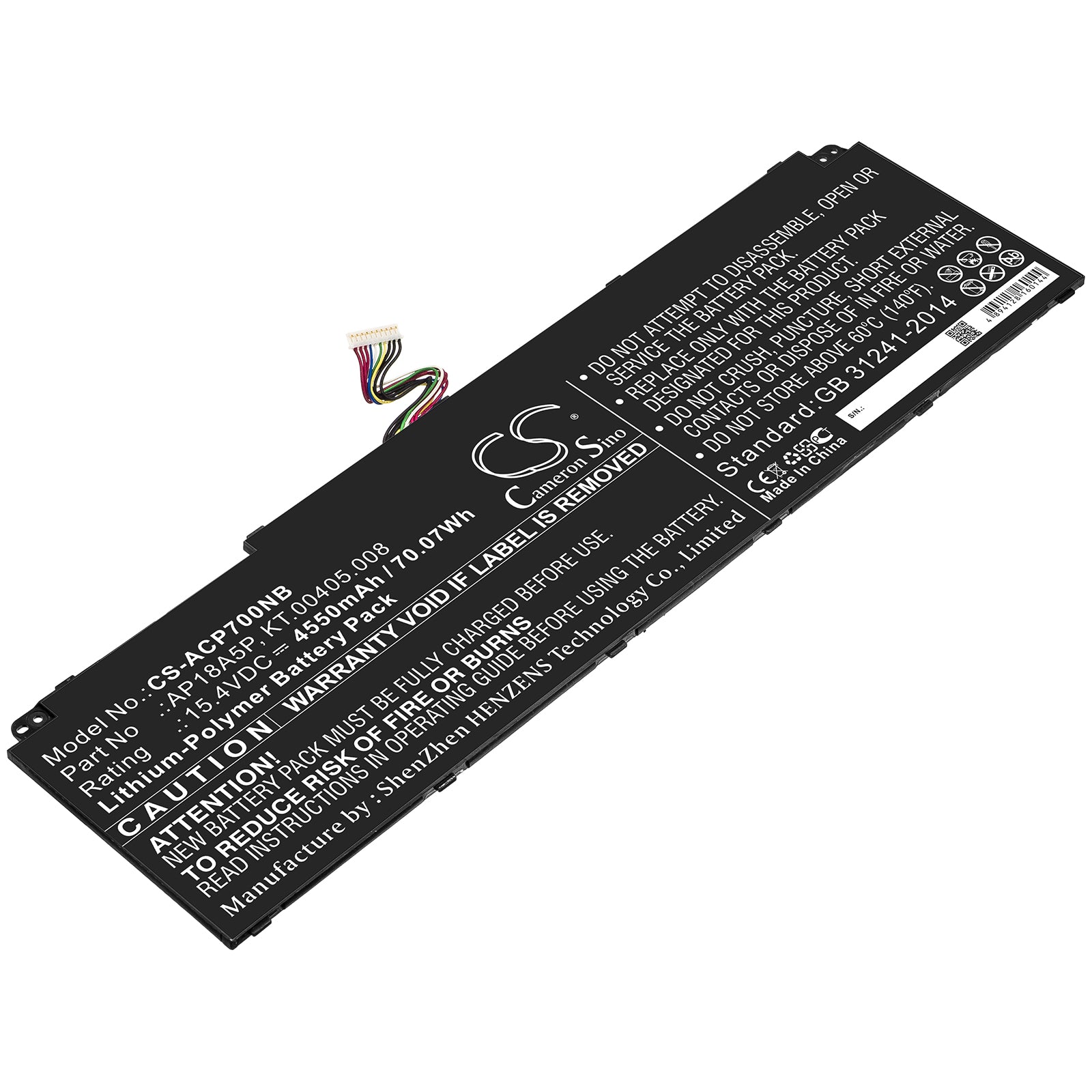 Li-Polymer Battery fits Acer, Ap18a5p, Kt.00405.008 15.4V, 4550mAh Computer Cameron Sino Technology Limited (Suspended)