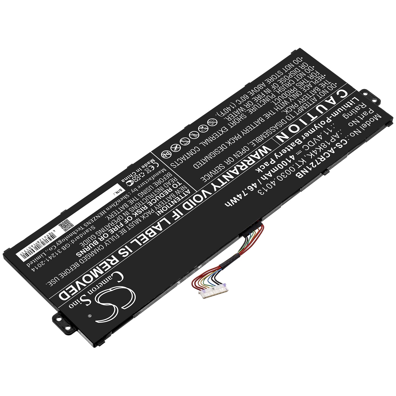 Li-Polymer Battery fits Acer, Ap18k4k, Kt.0030.4013 11.4V, 4100mAh Notebook & Laptop Cameron Sino Technology Limited