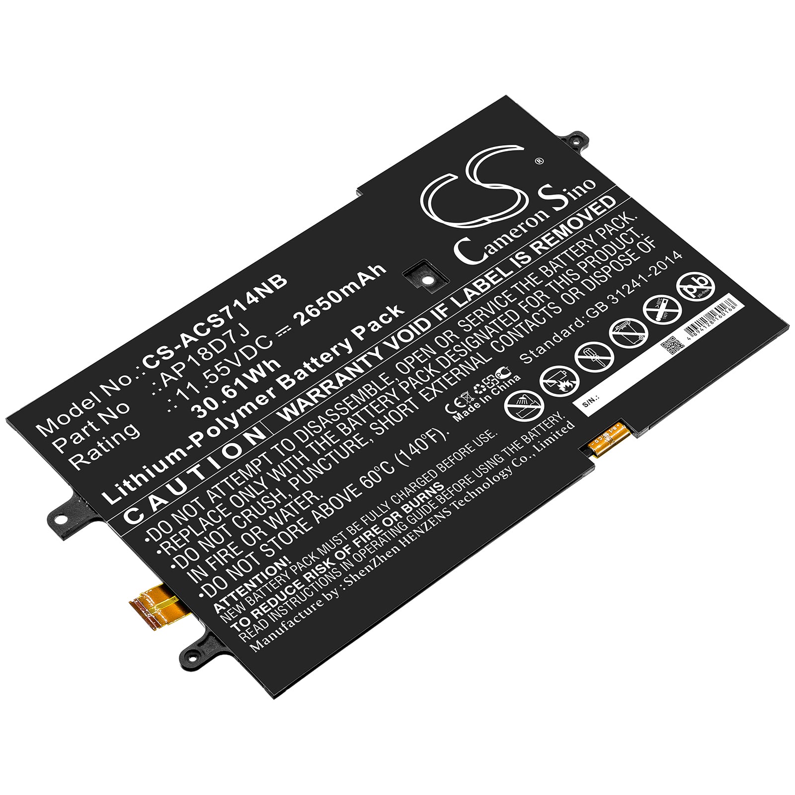 Li-Polymer Battery fits Acer, Ap18d7j 11.55V, 2650mAh Computer Cameron Sino Technology Limited (Suspended)